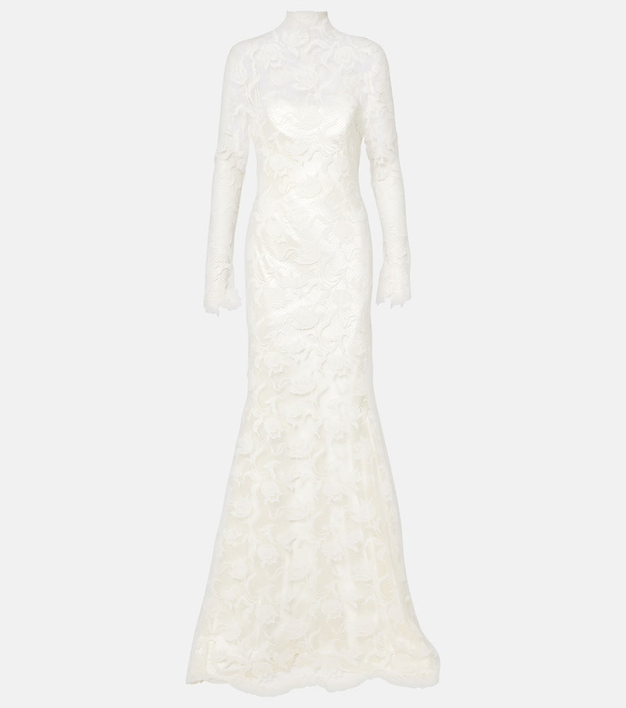 Danielle Frankel Bridal Adena floral lace-trimmed wool and silk gown. Danielle Frankel Bridal Adena 花卉蕾丝边羊毛真丝礼服