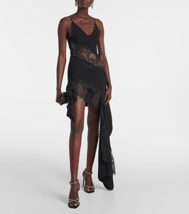 David Koma Asymmetric lace-trimmed minidress