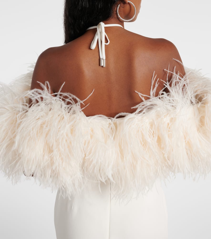 David Koma Bridal feather-trimmed midi dress