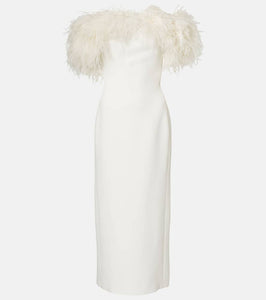 David Koma Bridal feather-trimmed midi dress