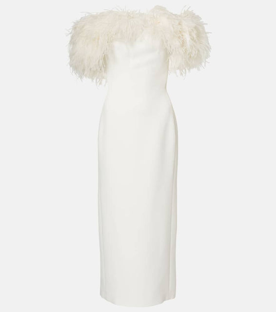 David Koma Bridal feather-trimmed midi dress