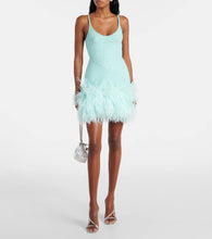 David Koma Cami feather-trimmed wool minidress
