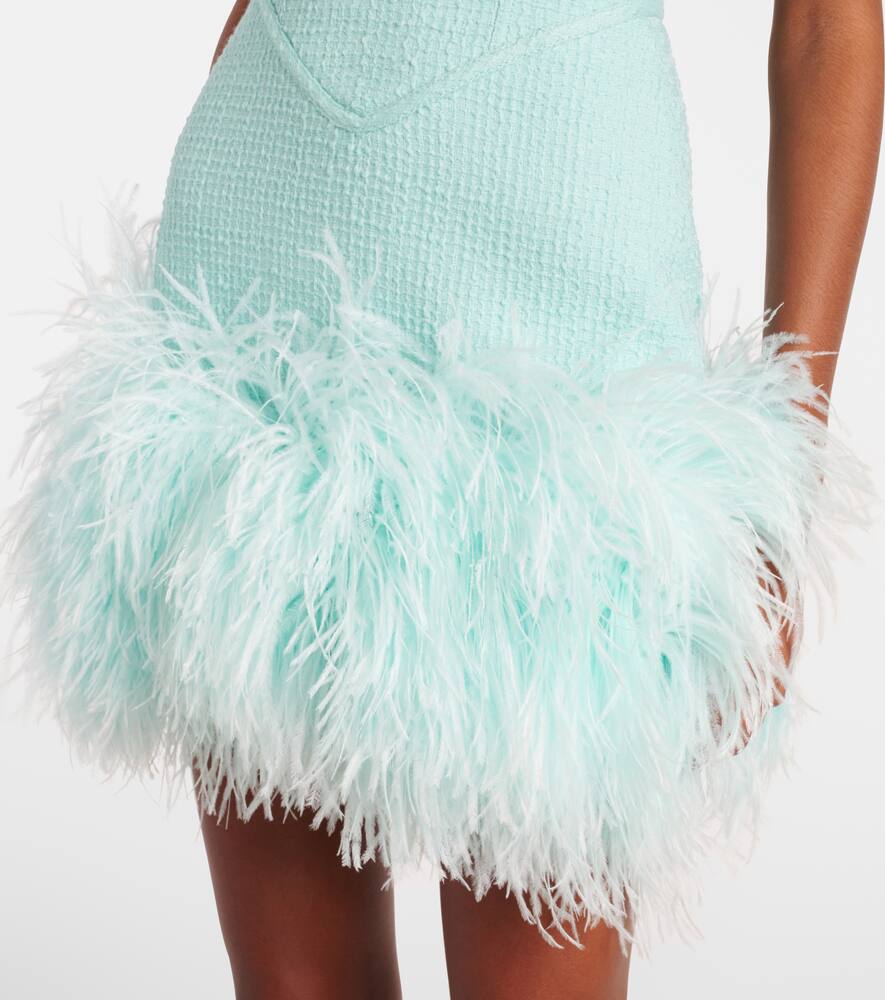 David Koma Cami feather-trimmed wool minidress