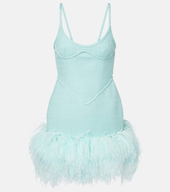 David Koma Cami feather-trimmed wool minidress