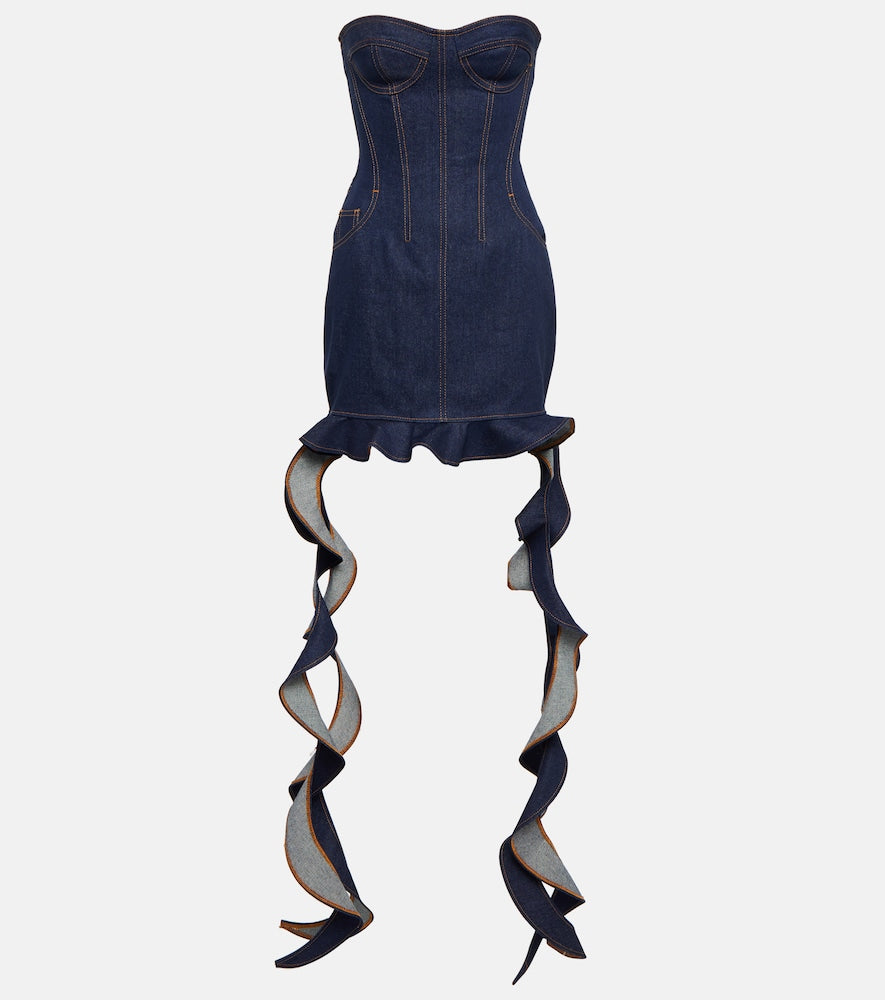 David Koma Corset denim minidress. David Koma 紧身胸衣牛仔迷你连衣裙