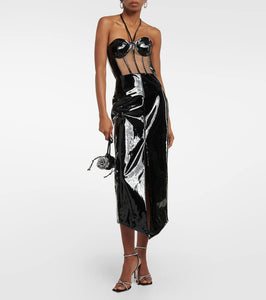 David Koma Corset patent leather midi dress