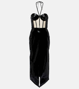 David Koma Corset patent leather midi dress