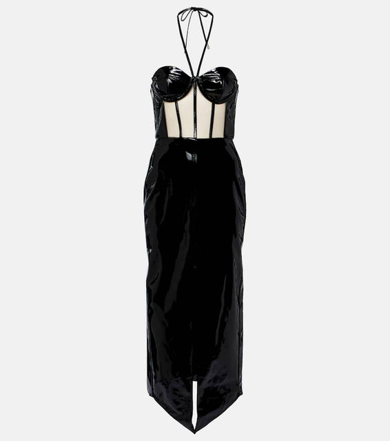 David Koma Corset patent leather midi dress
