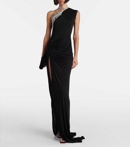 David Koma Crystal Feather jersey gown