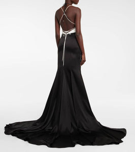 David Koma Embellished cady and satin gown