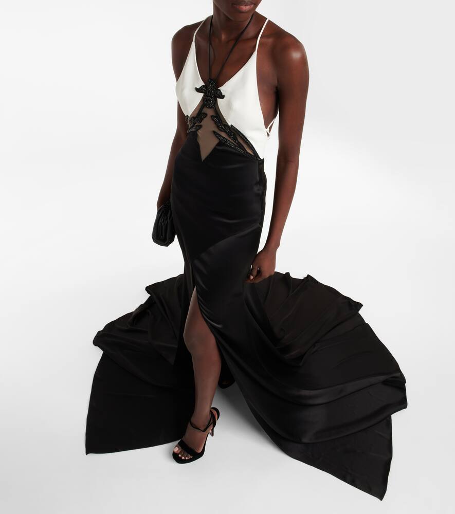 David Koma Embellished cady and satin gown