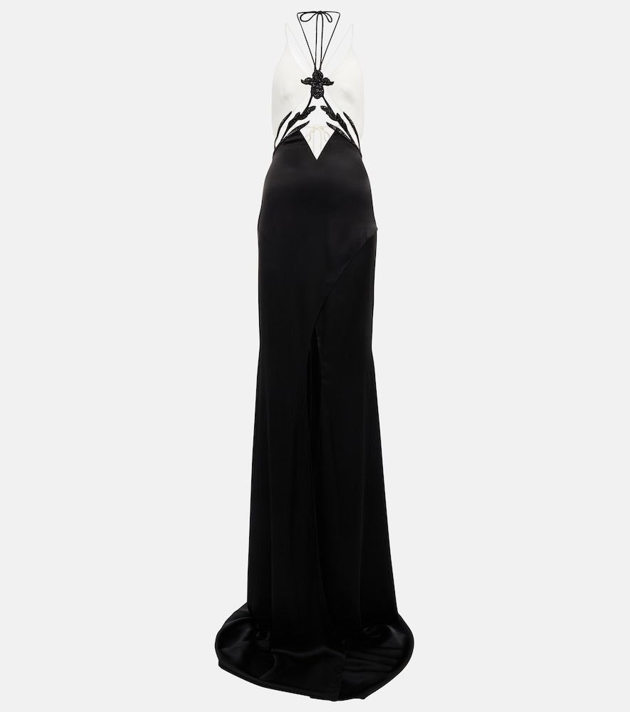 David Koma Embellished cady and satin gown. David Koma 缀饰绉绸缎礼服