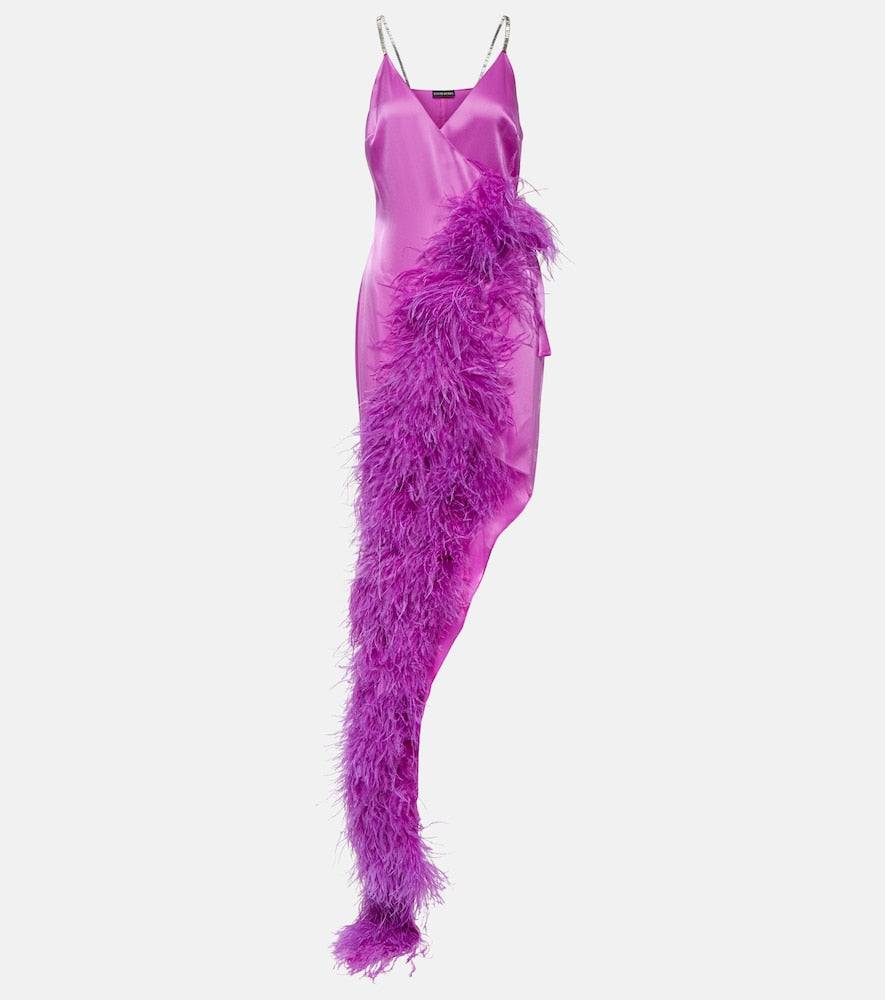 David Koma Feather-trimmed asymmetric gown. David Koma 羽毛装饰不对称礼服