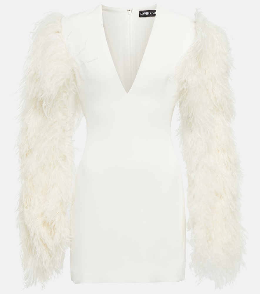 David Koma Feather-trimmed cady minidress. David Koma 羽毛饰边绉纱迷你连衣裙