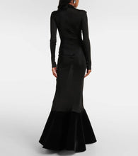 David Koma Flounced velvet and jersey gown