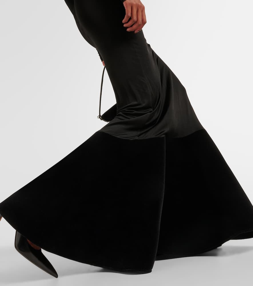 David Koma Flounced velvet and jersey gown