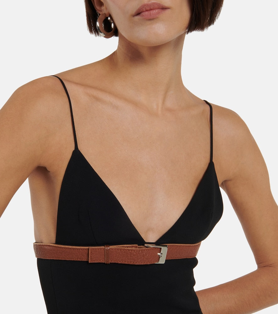 David Koma Leather-trimmed cady minidress