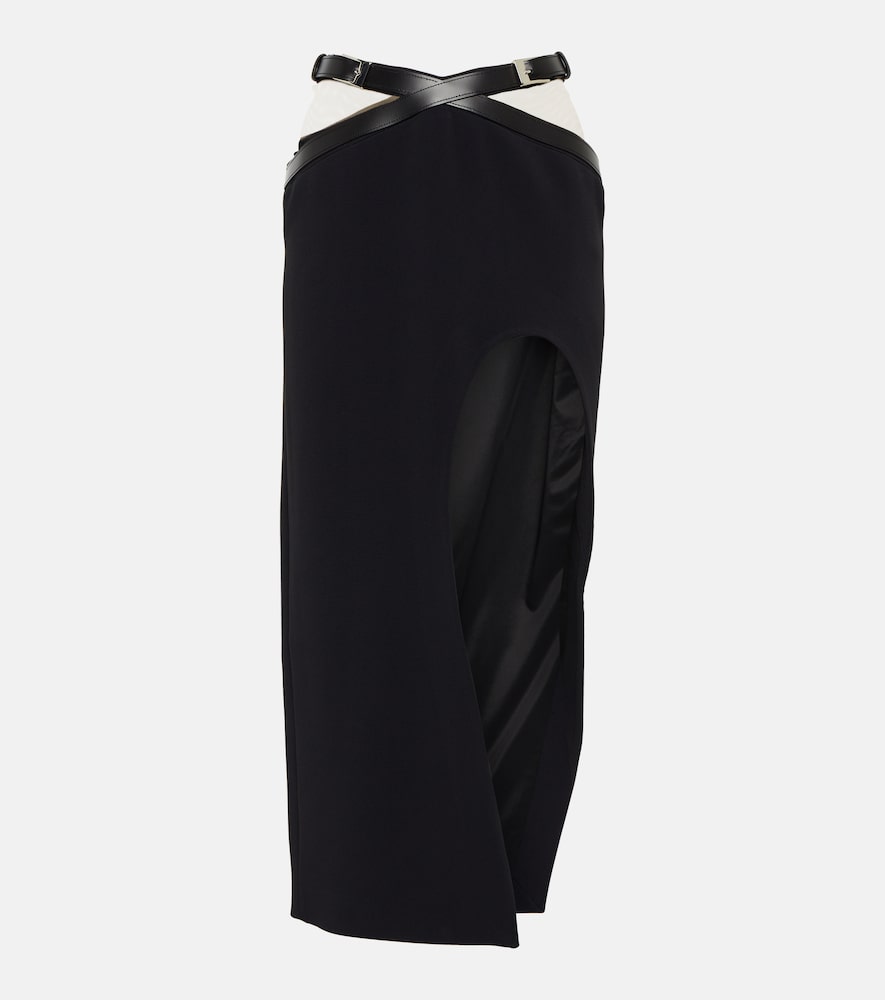 David Koma Leather-trimmed midi skirt - David Koma 皮革饰边中长裙