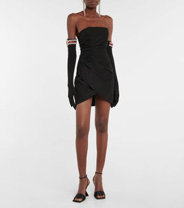 David Koma Moir√É¬© minidress and embellished gloves