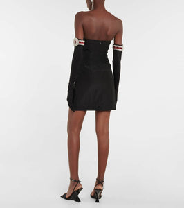 David Koma Moir√É¬© minidress and embellished gloves