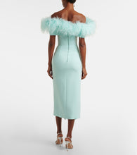 David Koma Off-shoulder feather-trimmed midi dress