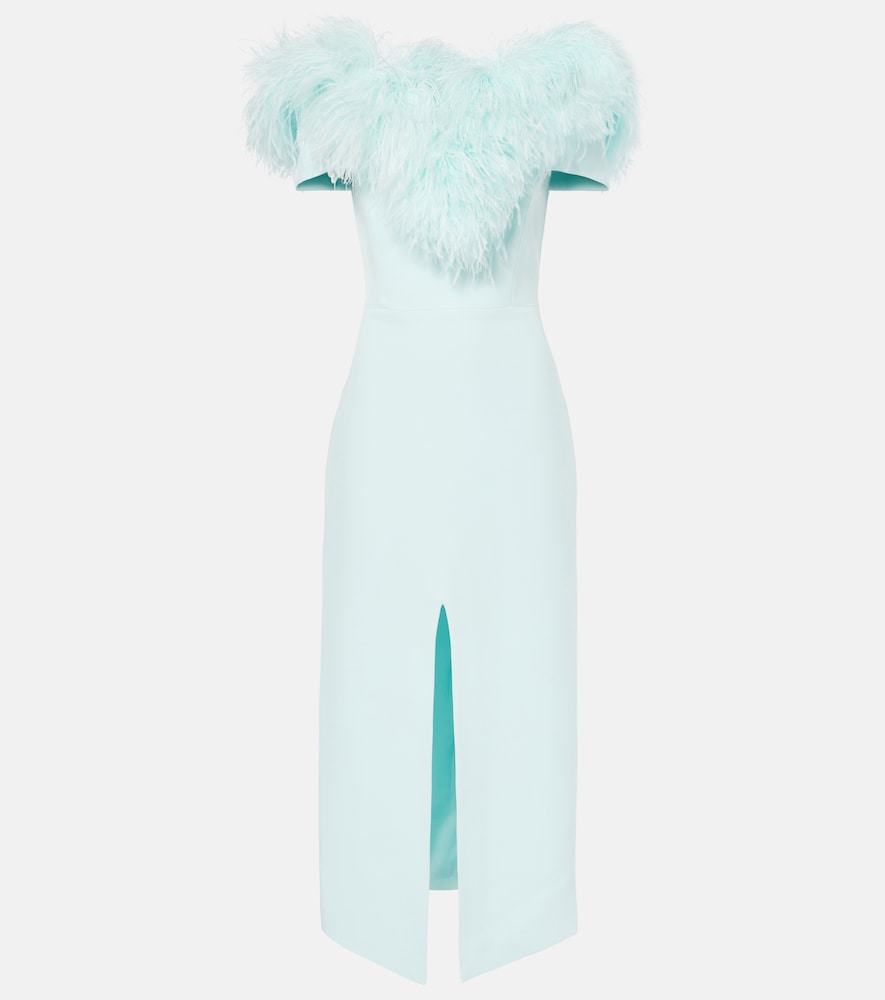 David Koma Off-shoulder feather-trimmed midi dress. David Koma 露肩羽毛饰边中长连衣裙
