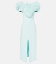 David Koma Off-shoulder feather-trimmed midi dress. David Koma 露肩羽毛饰边中长连衣裙