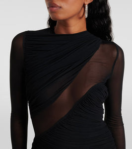 David Koma Ruched mesh minidress
