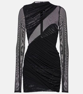 David Koma Ruched mesh minidress