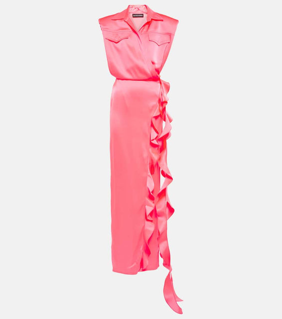 David Koma Ruffle satin wrap gown