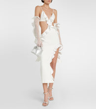 David Koma Ruffle-trimmed asymmetrical cutout midi dress