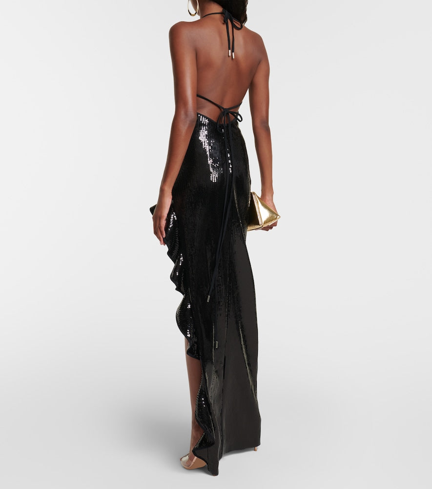 David Koma Ruffle-trimmed sequined gown