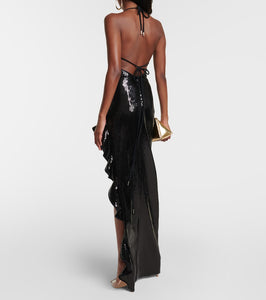 David Koma Ruffle-trimmed sequined gown