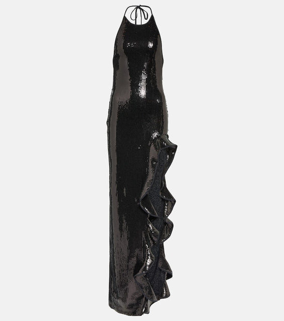 David Koma Ruffle-trimmed sequined gown