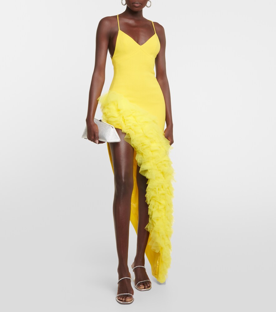 David Koma Ruffled wool crepe midi dress