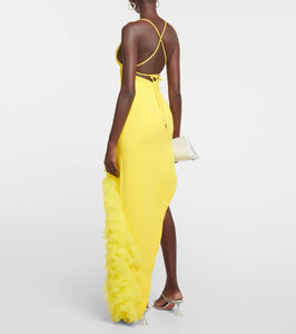 David Koma Ruffled wool crepe midi dress