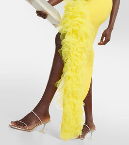 David Koma Ruffled wool crepe midi dress