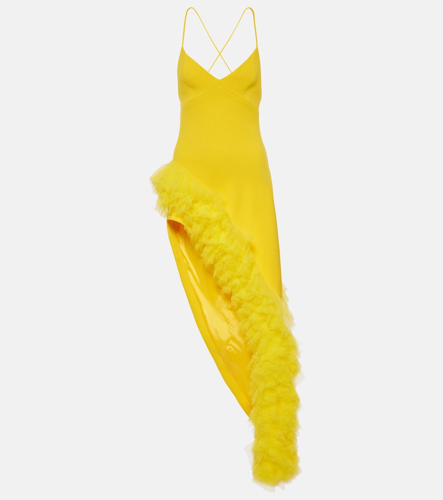 David Koma Ruffled wool crepe midi dress. David Koma 荷叶边羊毛绉纱中长连衣裙