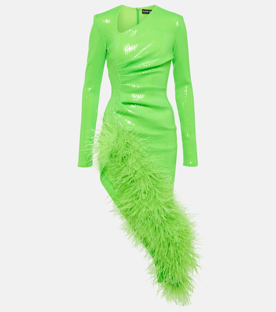 David Koma Sequined feather-trimmed midi dress. David Koma 亮片羽毛饰边中长连衣裙