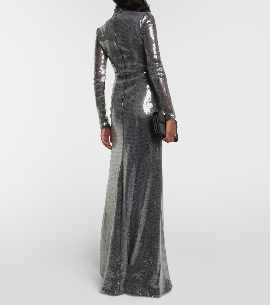 David Koma Sequined mockneck gown