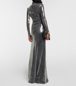 David Koma Sequined mockneck gown