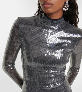 David Koma Sequined mockneck gown