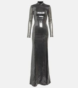 David Koma Sequined mockneck gown