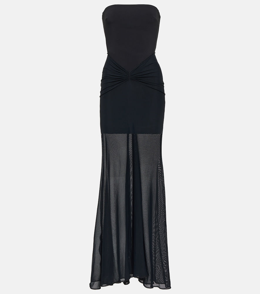 David Koma Tulle-trimmed ruched bustier gown. David Koma 薄纱边饰褶饰紧身胸衣礼服