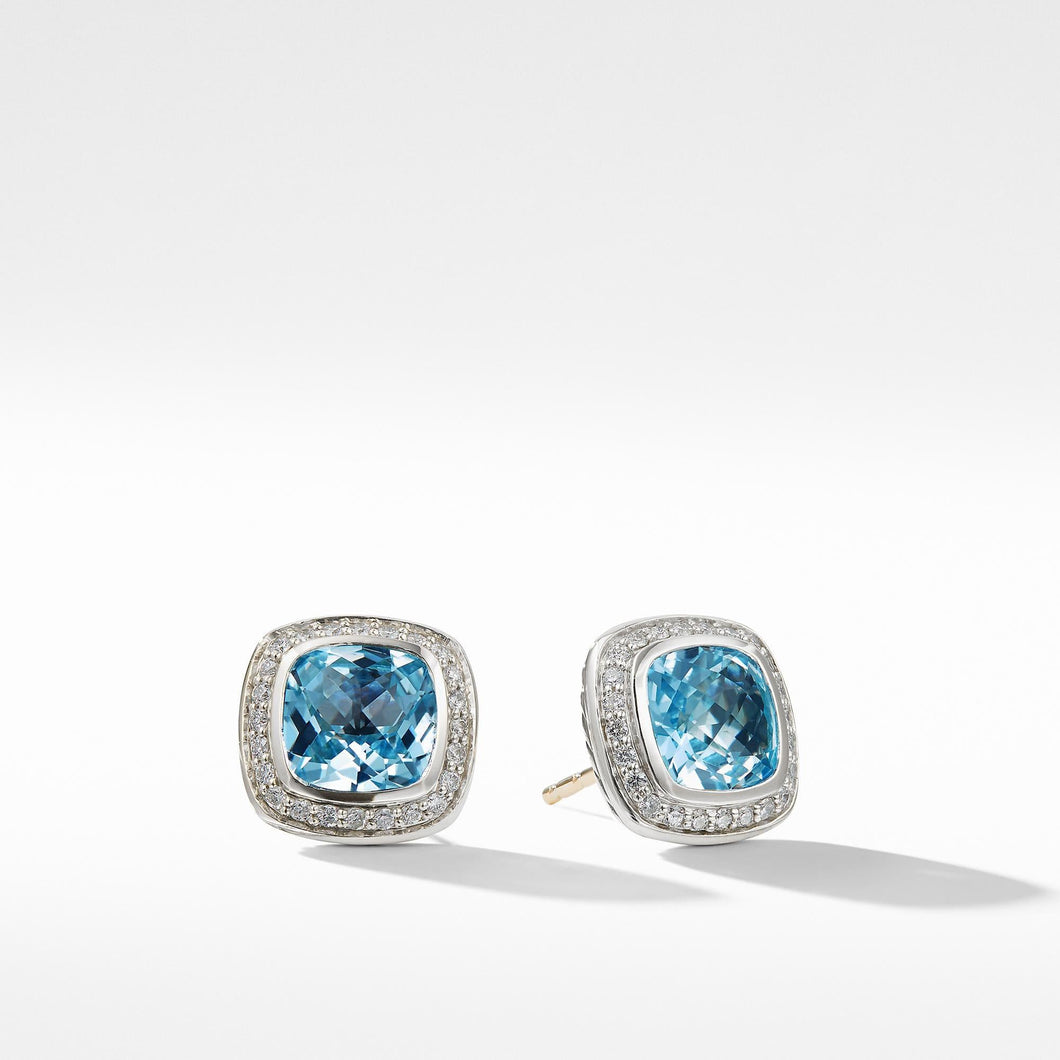 David Yurman Albion Earrings with Blue Topaz and Diamonds, 7mm