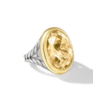David Yurman Albion Oval Ring in Sterling Silver with 18K Yellow Gold and Champagne Citrine, 21mm - Size 7