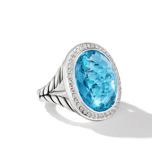 David Yurman Albion Oval Sterling Silver with Blue Topaz and Diamonds 21mm Ring - Size 8