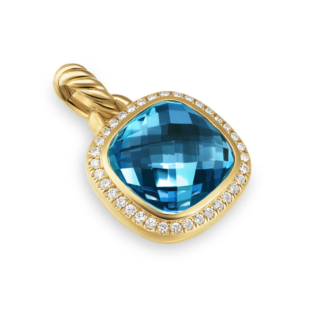 David Yurman Albion Pendant in 18K Yellow Gold with Hampton Blue Topaz and Diamonds, 11mm