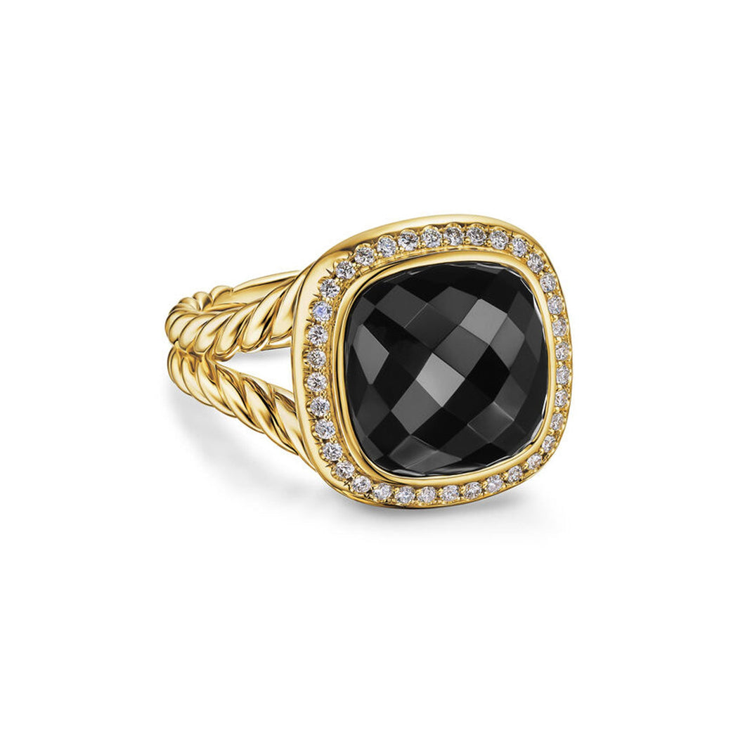 David Yurman Albion Ring in 18K Yellow Gold with Black Onyx and Diamonds, 11mm - Size 7