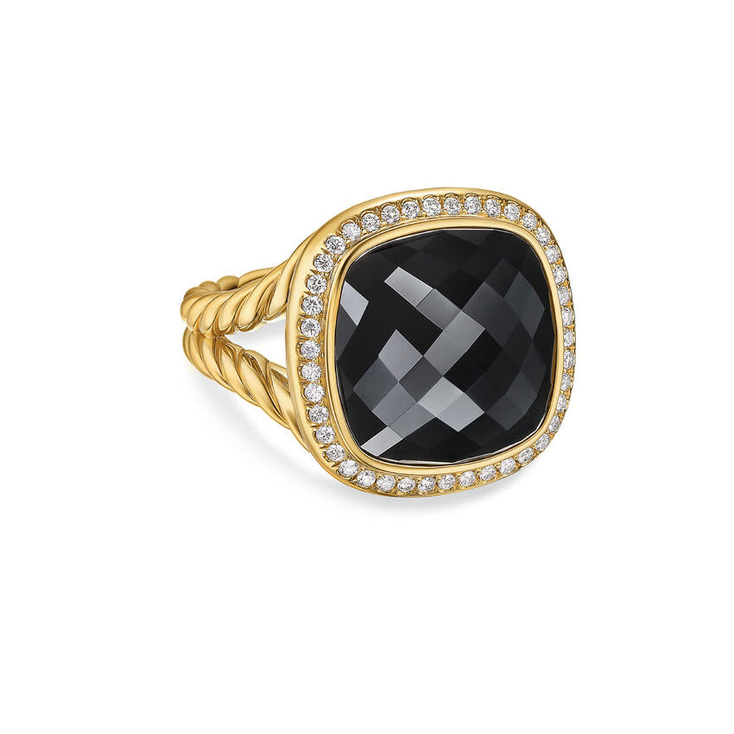 David Yurman Albion Ring in 18K Yellow Gold with Black Onyx and Diamonds, 15mm - Size 7